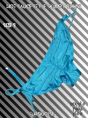HTF sexy Hot Sauce Style Turquoise Skimpy Ruched Back Cheeky String Bikini S XS